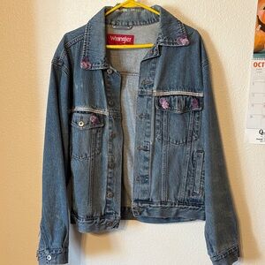 Wrangler Distressed Denim Jacket with Purple Floral Details and Crystals